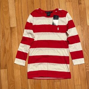 Ralph Lauren Red and White Striped 3/4 Sleeve Shirt